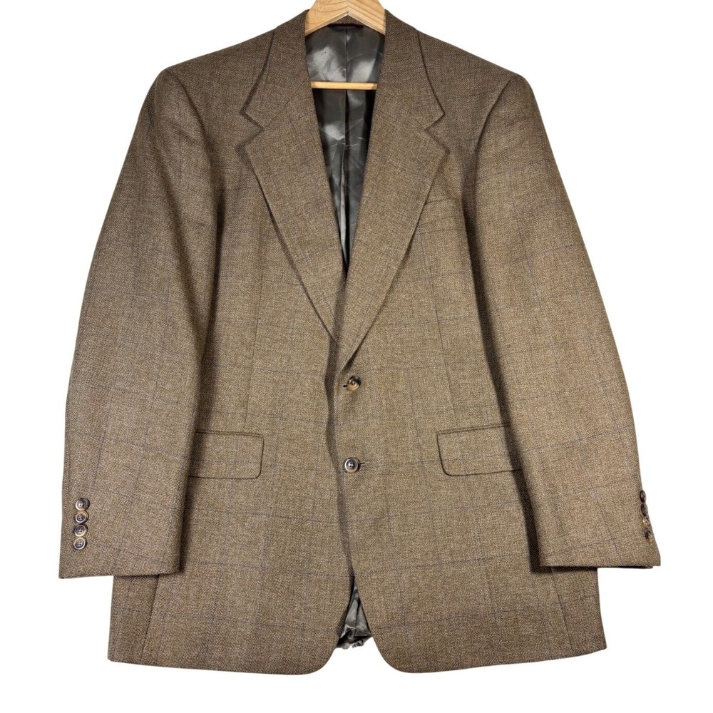 Hart Schaffner Marx Dillard's Mens Tan Windowpane Blazer Sport Coat 42L USA